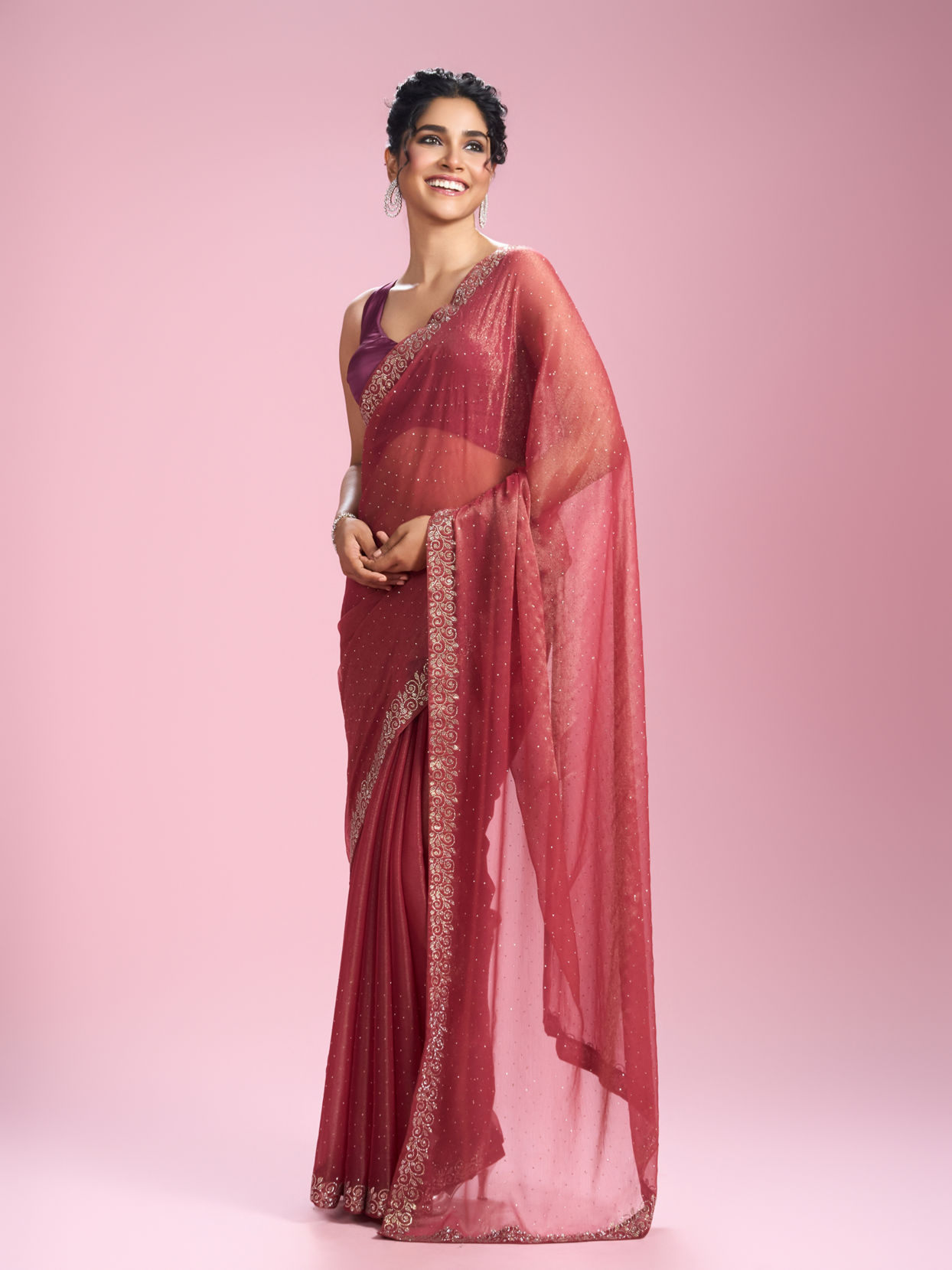 Mohey Women Purple Organza Elegance Saree