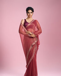 Mohey Women Purple Organza Elegance Saree
