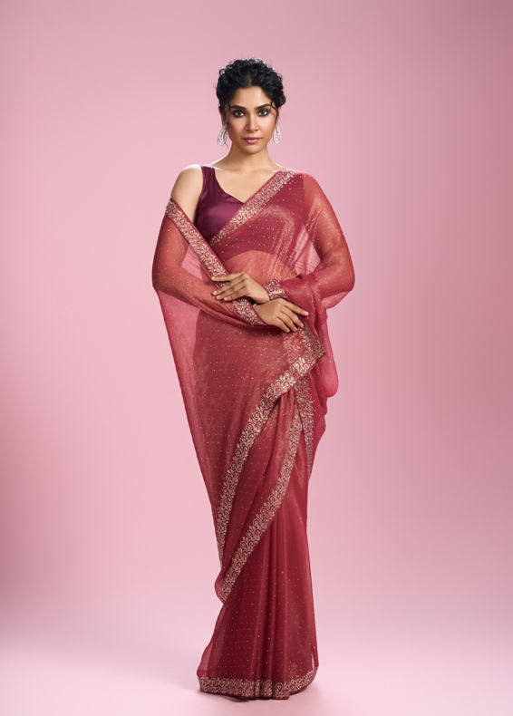 Mohey Women Purple Organza Elegance Saree