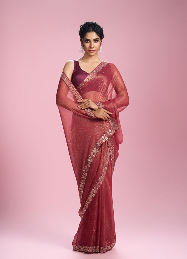 Mohey Women Purple Organza Elegance Saree