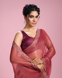 Mohey Women Purple Organza Elegance Saree