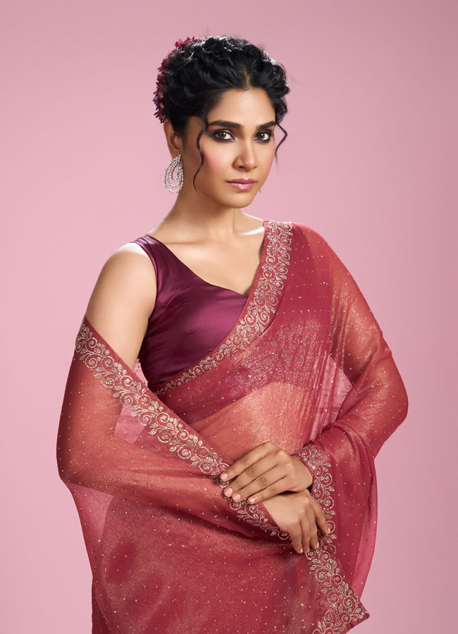 Mohey Women Purple Organza Elegance Saree