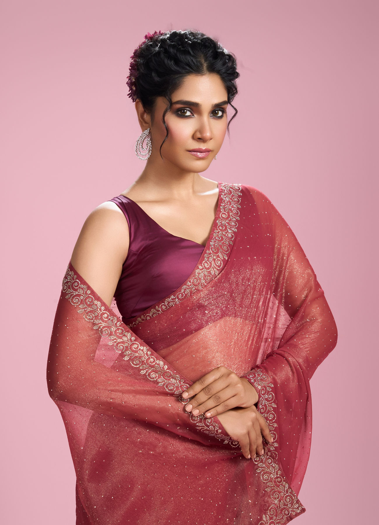 Mohey Women Purple Organza Elegance Saree