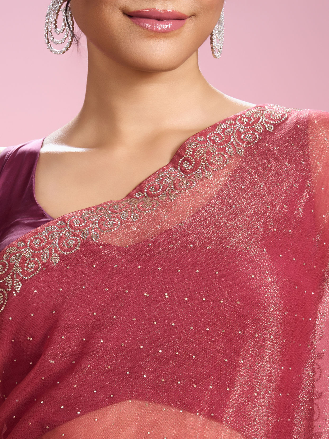 Mohey Women Purple Organza Elegance Saree