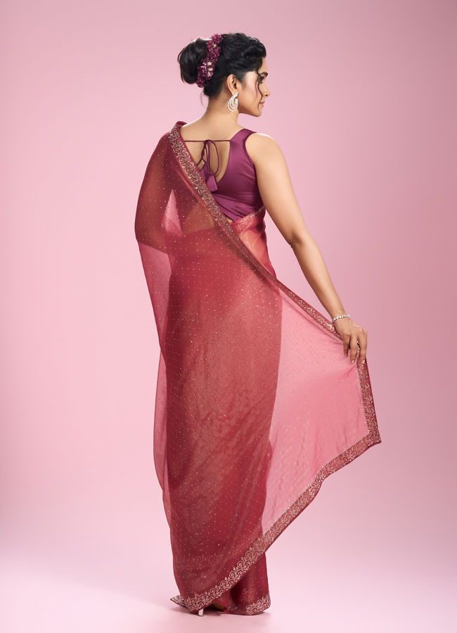 Mohey Women Purple Organza Elegance Saree