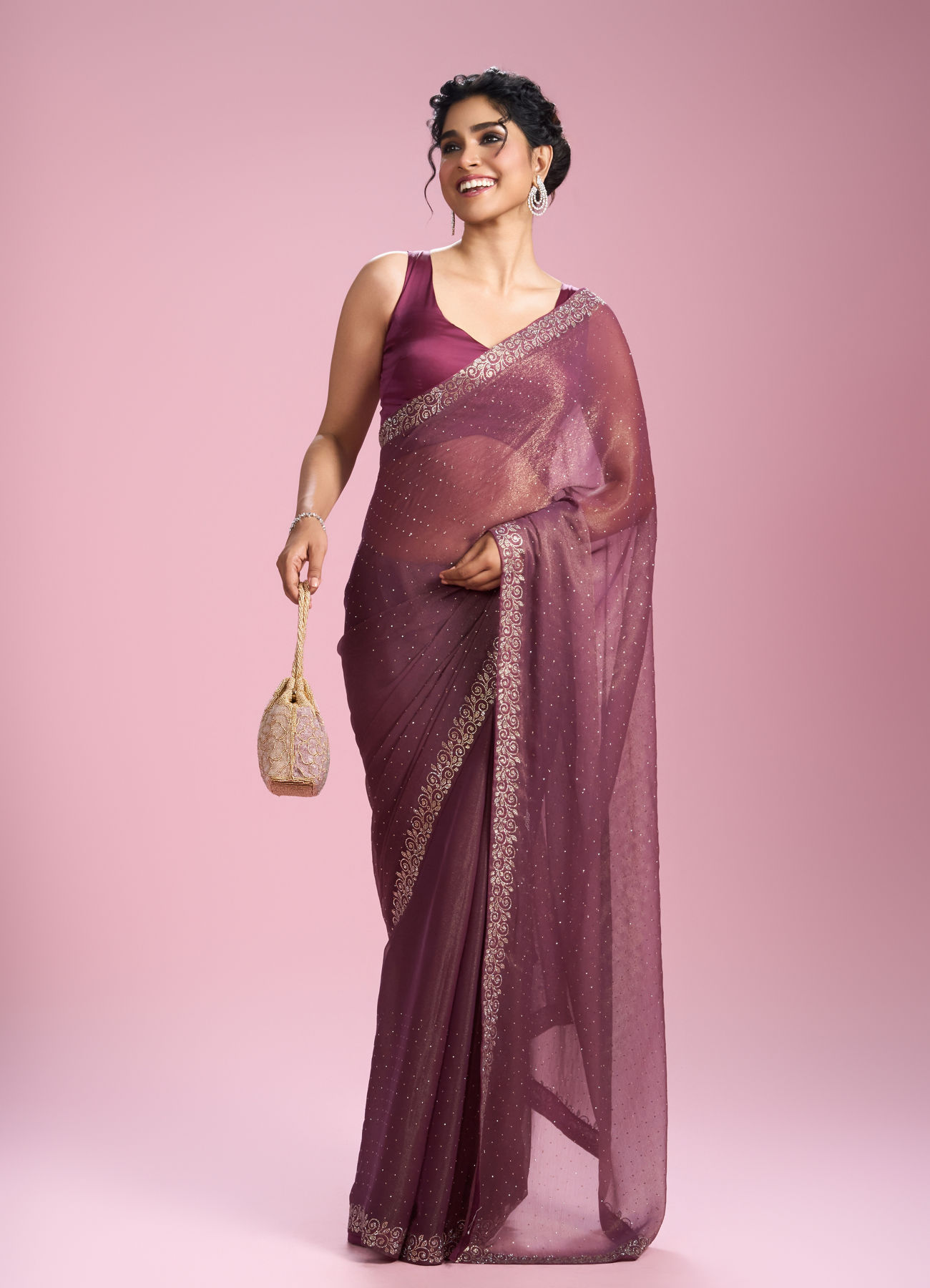 Mohey Women Pink Gajree Organza Saree