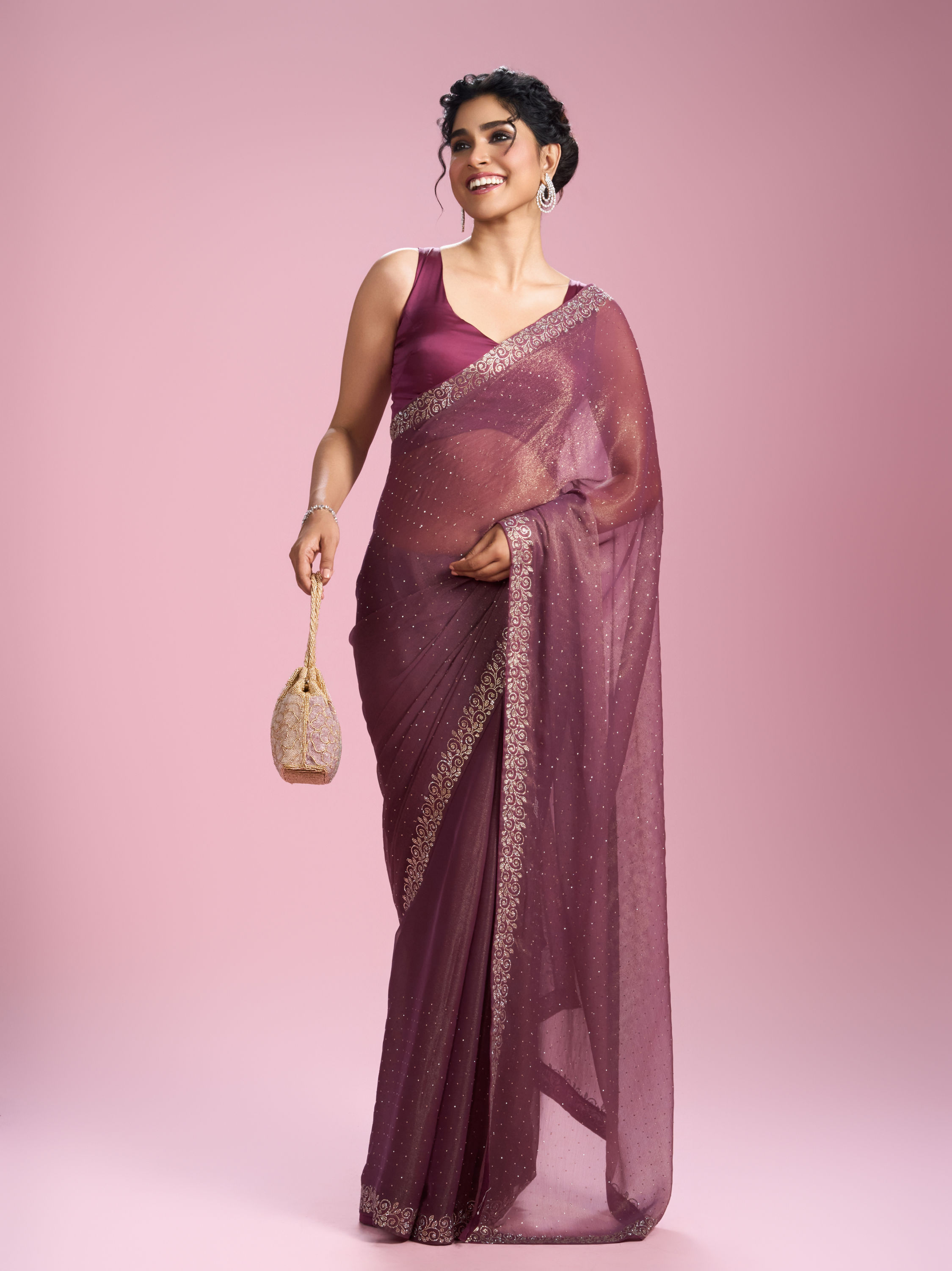 Mohey Women Pink Gajree Organza Saree