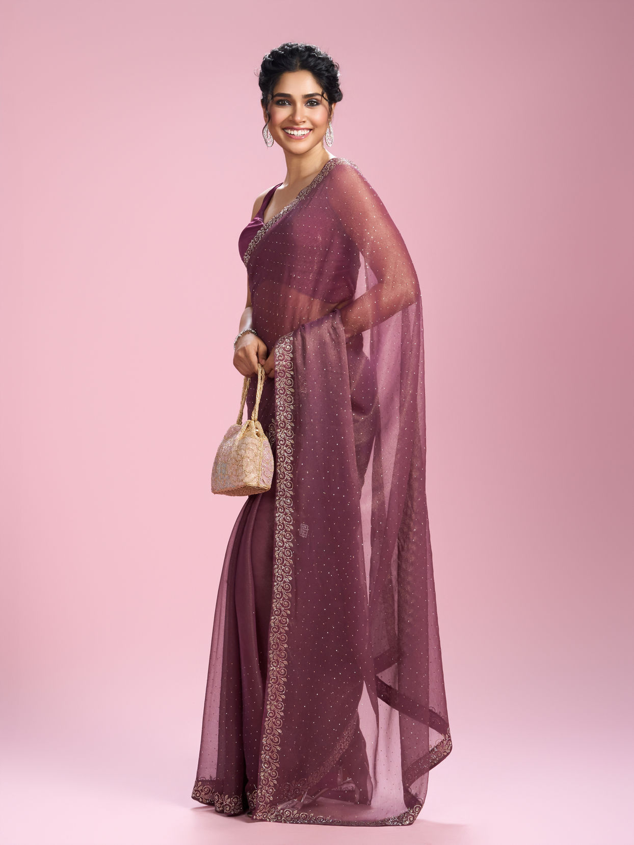 Mohey Women Pink Gajree Organza Saree
