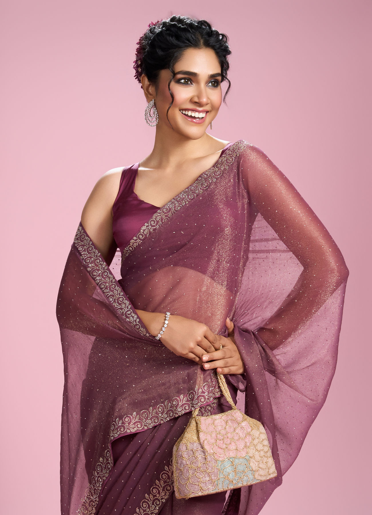 Mohey Women Pink Gajree Organza Saree