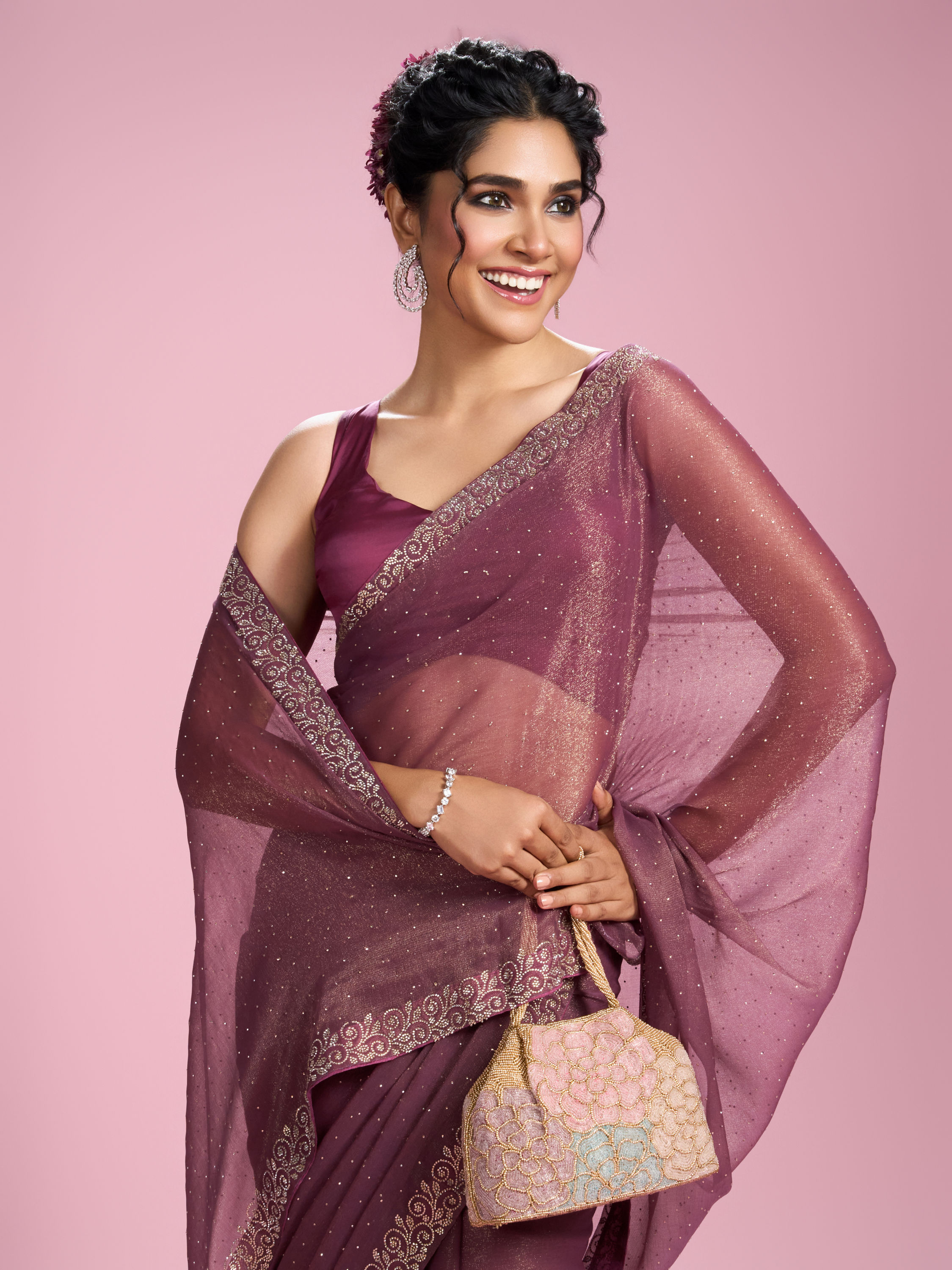 Mohey Women Pink Gajree Organza Saree