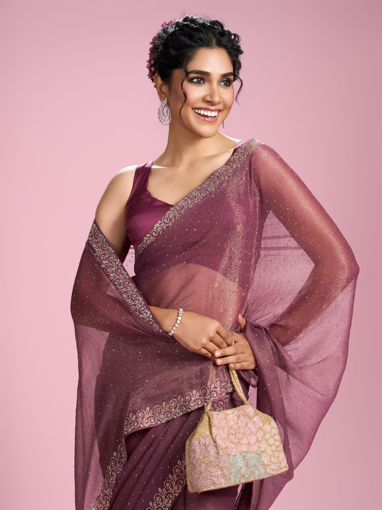 Mohey Women Pink Gajree Organza Saree