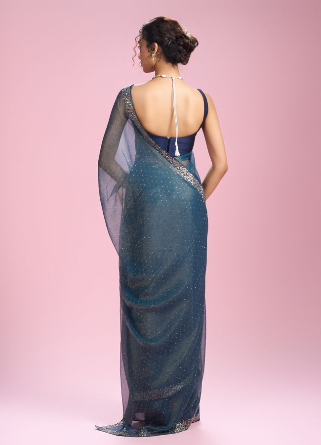 Mohey Women Radiant Light Blue Organza Saree