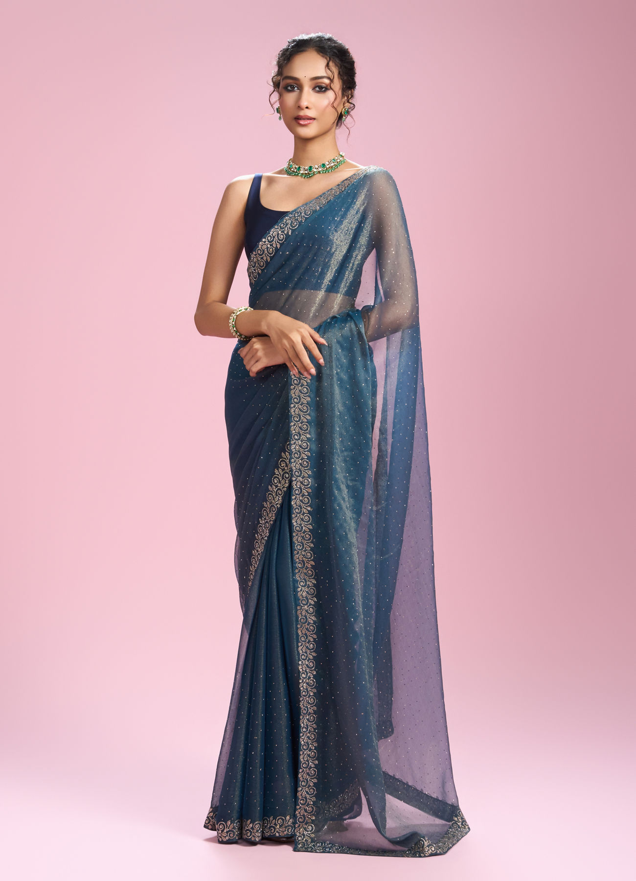 Mohey Women Radiant Light Blue Organza Saree