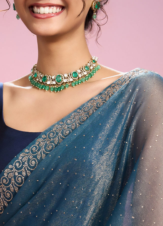 Mohey Women Radiant Light Blue Organza Saree