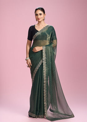 Mohey Women Elegant Sea Green Organza Saree