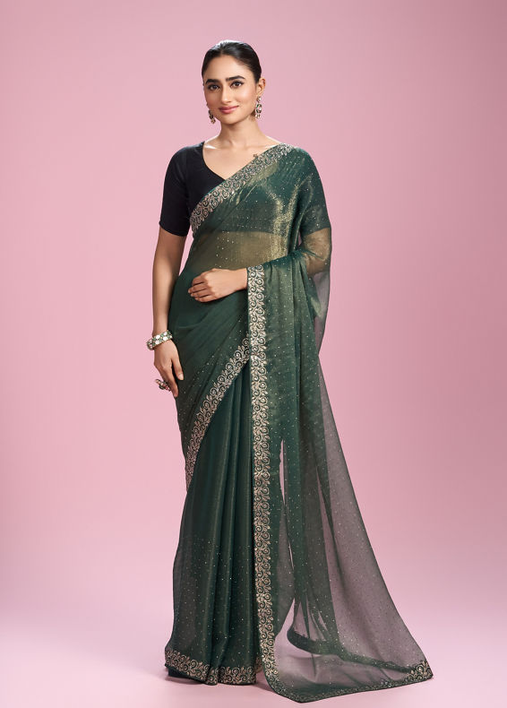 Mohey Women Elegant Sea Green Organza Saree