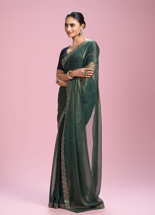 Mohey Women Elegant Sea Green Organza Saree