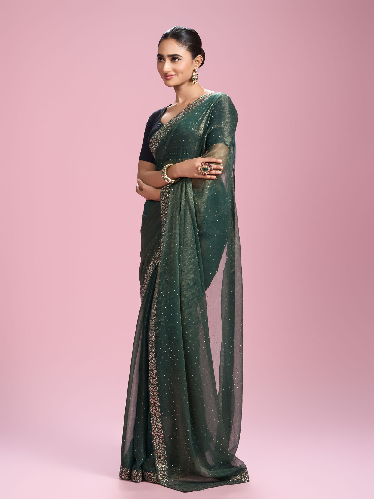 Mohey Women Elegant Sea Green Organza Saree