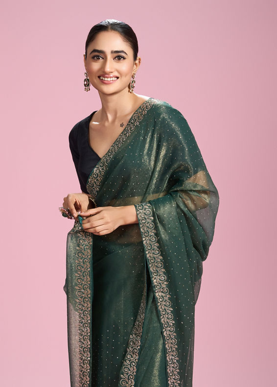 Mohey Women Elegant Sea Green Organza Saree