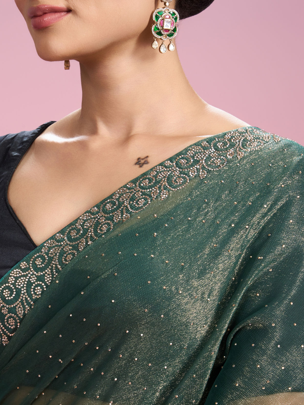 Mohey Women Elegant Sea Green Organza Saree