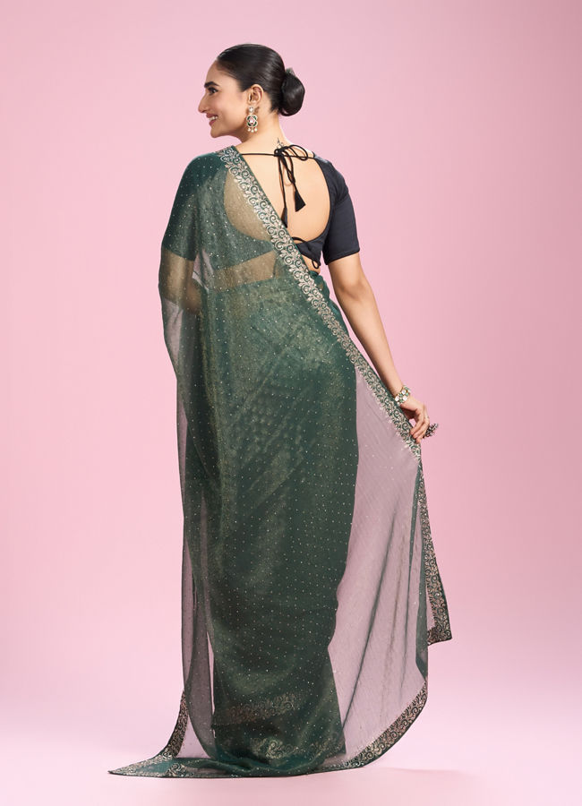 Mohey Women Elegant Sea Green Organza Saree