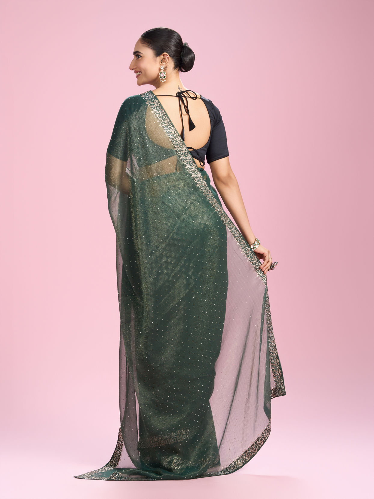 Mohey Women Elegant Sea Green Organza Saree