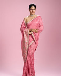 Mohey Women Elegant Pink Chinon Saree
