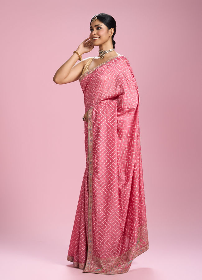Mohey Women Elegant Pink Chinon Saree