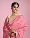 Mohey Women Elegant Pink Chinon Saree
