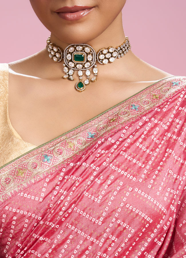 Mohey Women Elegant Pink Chinon Saree