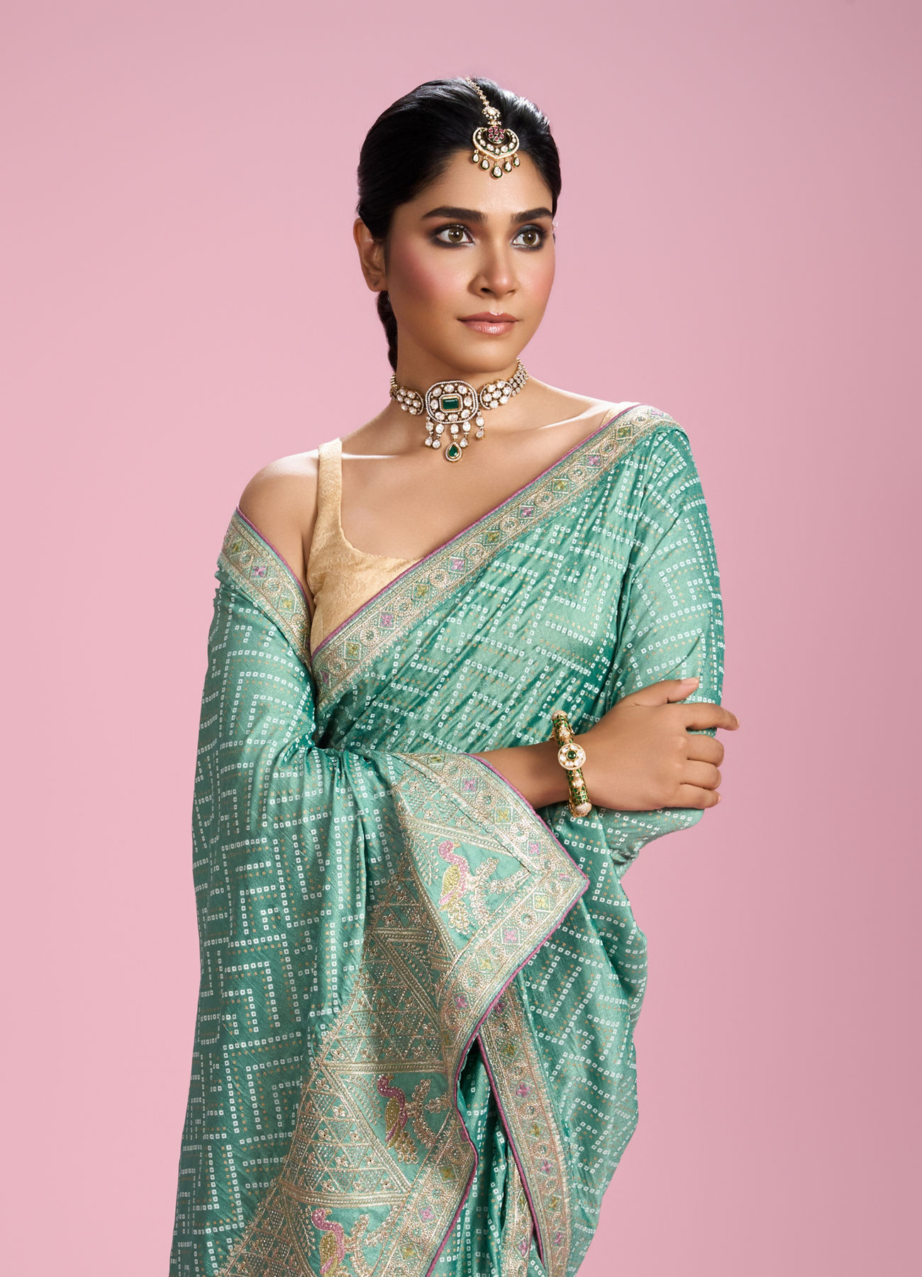 Mohey Women Sea Green Elegance Saree