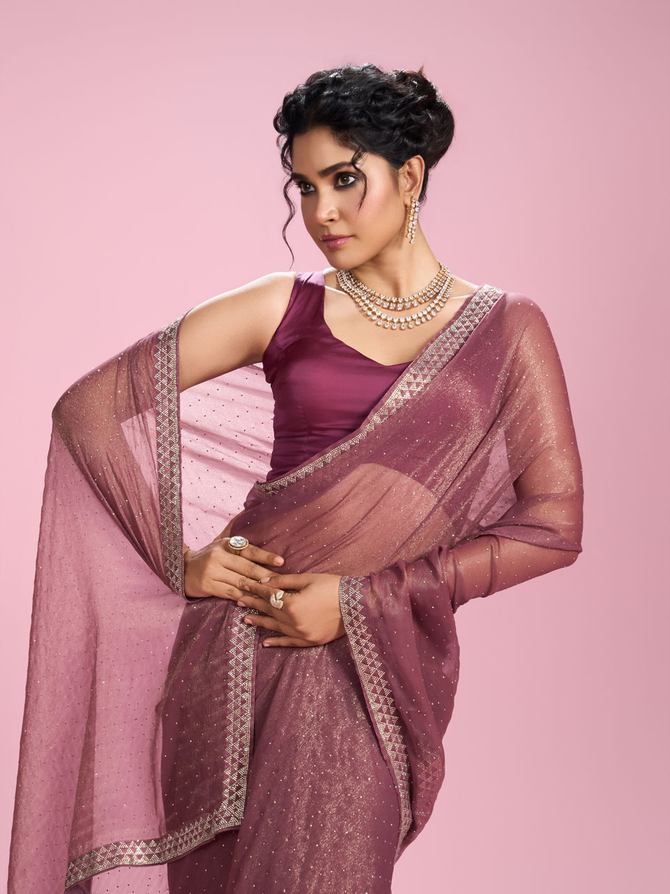 Mohey Women Royal Purple Radiance Saree