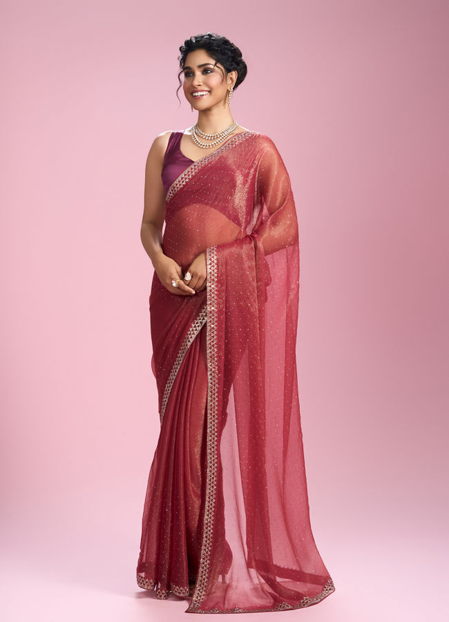 Mohey Women Gajree Pink Organza Elegance Saree