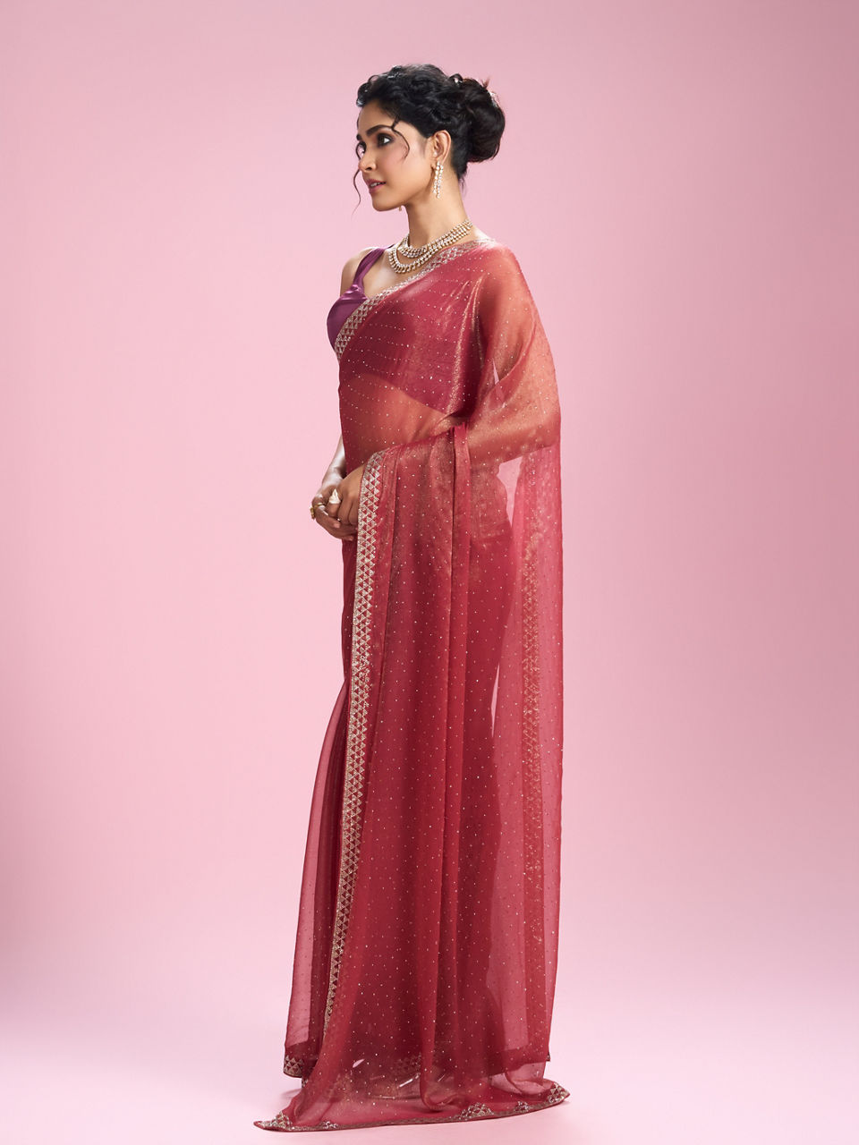 Mohey Women Gajree Pink Organza Elegance Saree