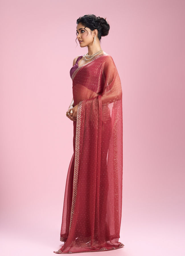 Mohey Women Gajree Pink Organza Elegance Saree
