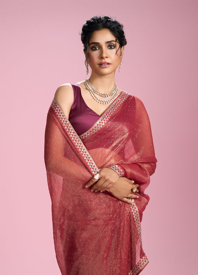 Mohey Women Gajree Pink Organza Elegance Saree