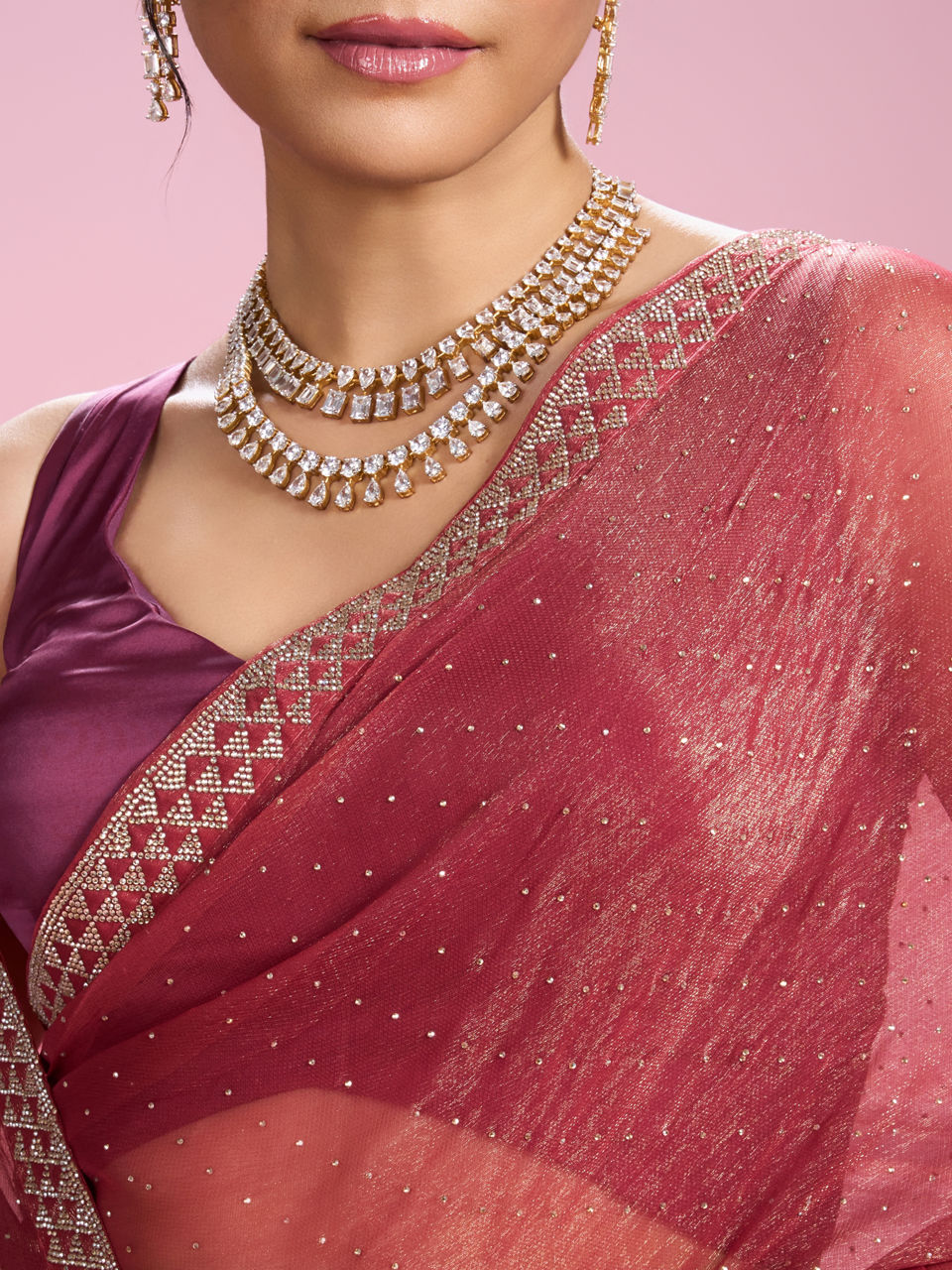 Mohey Women Gajree Pink Organza Elegance Saree