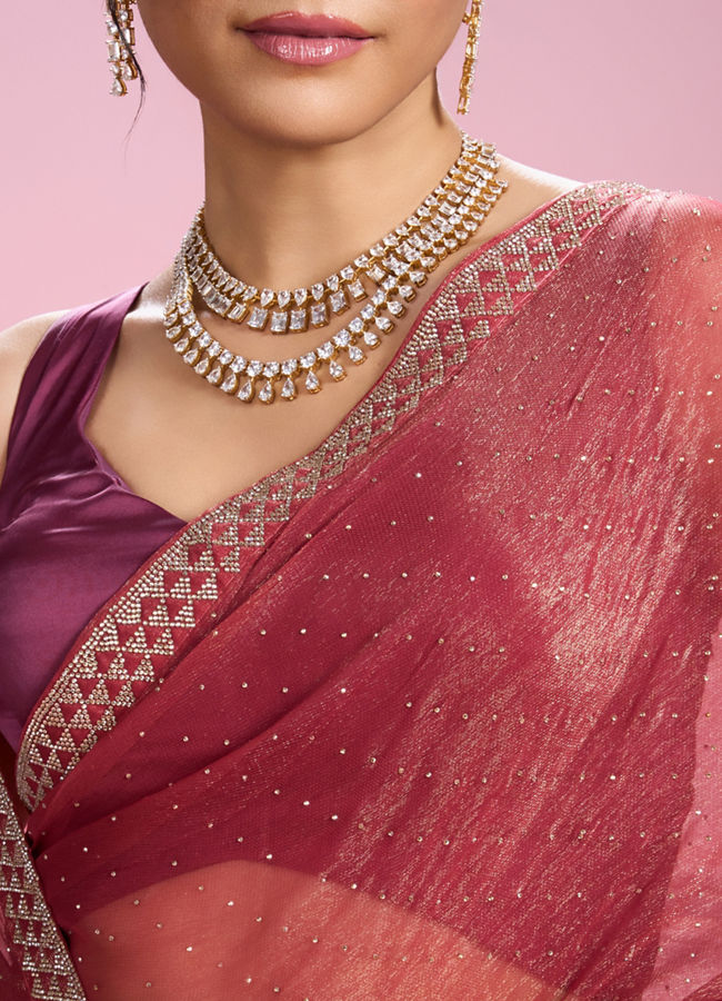 Mohey Women Gajree Pink Organza Elegance Saree
