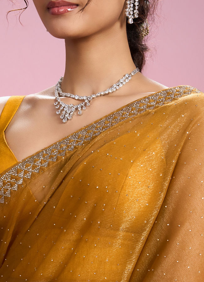 Mohey Women Mustard Yellow Organza Saree