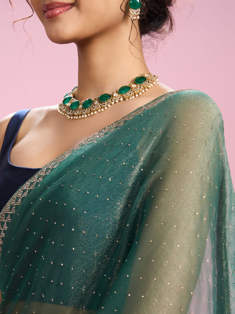Mohey Women Sea Green Organza Charm Saree