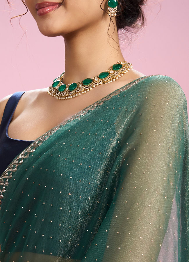 Mohey Women Sea Green Organza Charm Saree