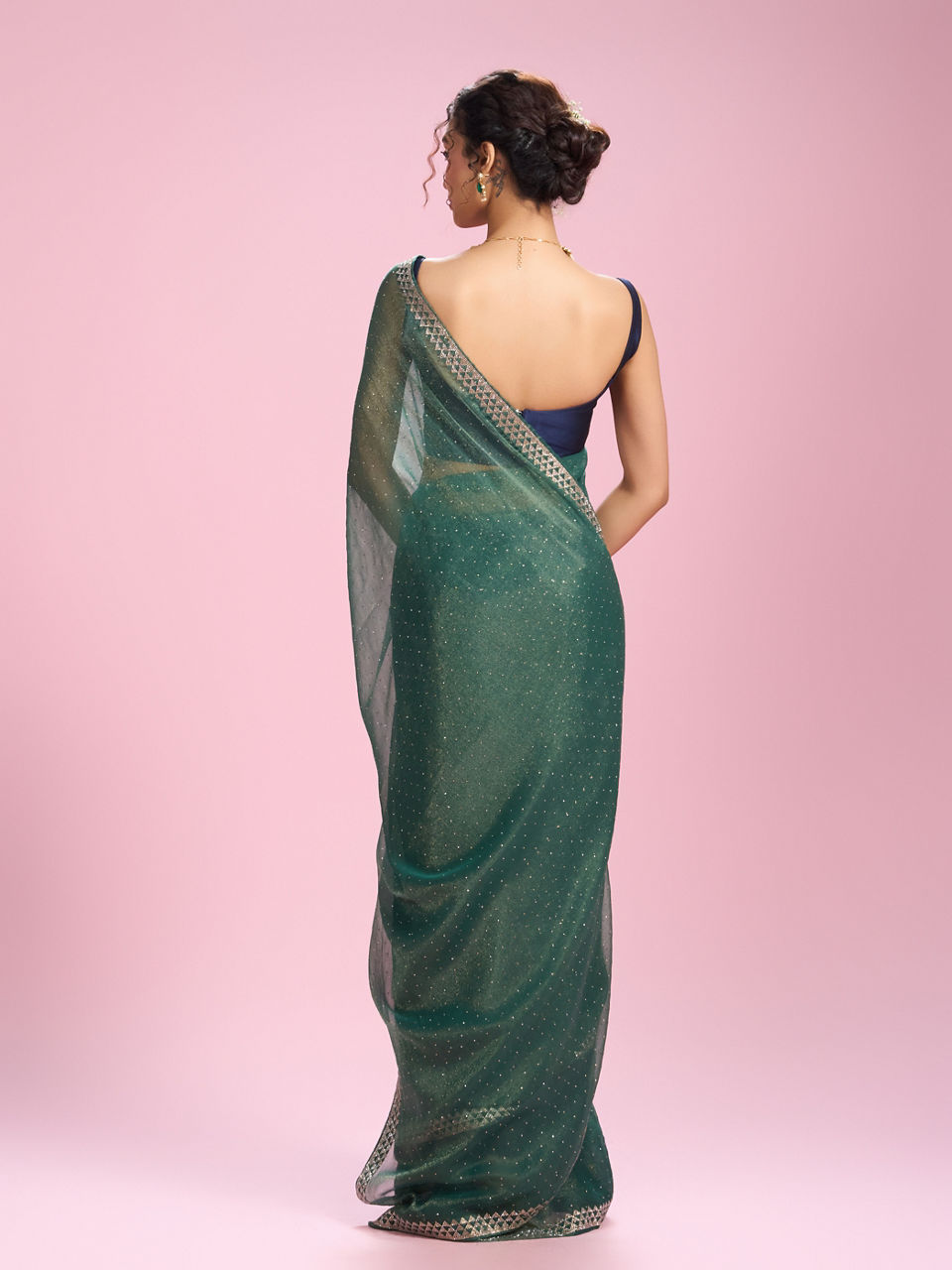 Mohey Women Sea Green Organza Charm Saree