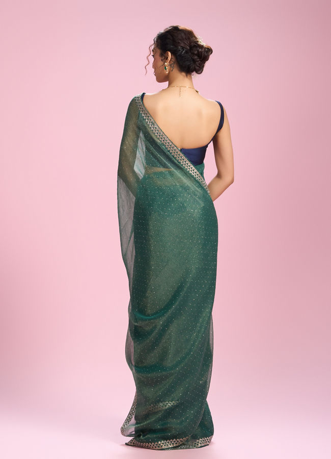 Mohey Women Sea Green Organza Charm Saree