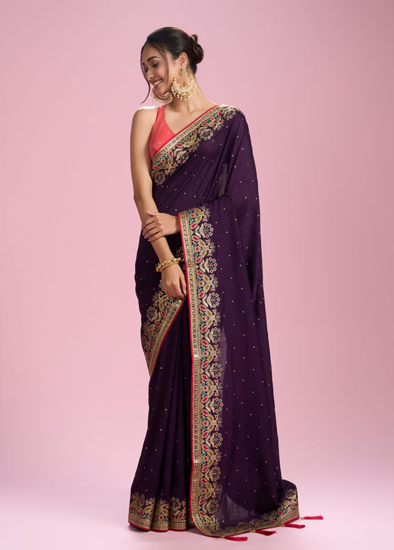Mohey Women Exquisite Wine Saree