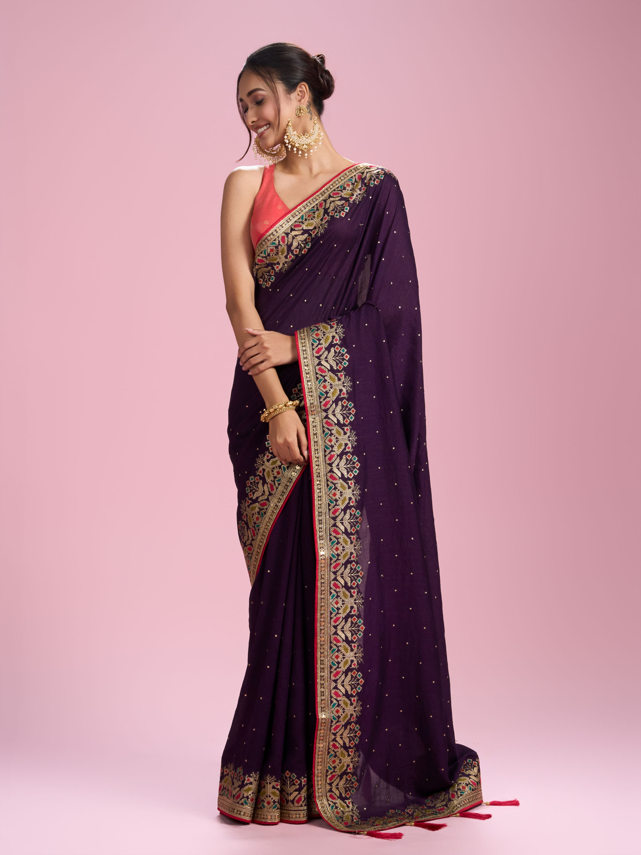 Mohey Women Exquisite Wine Saree
