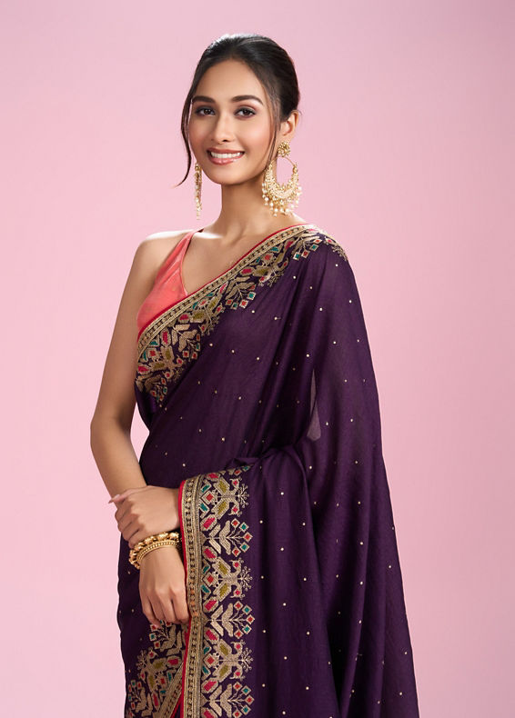 Mohey Women Exquisite Wine Saree