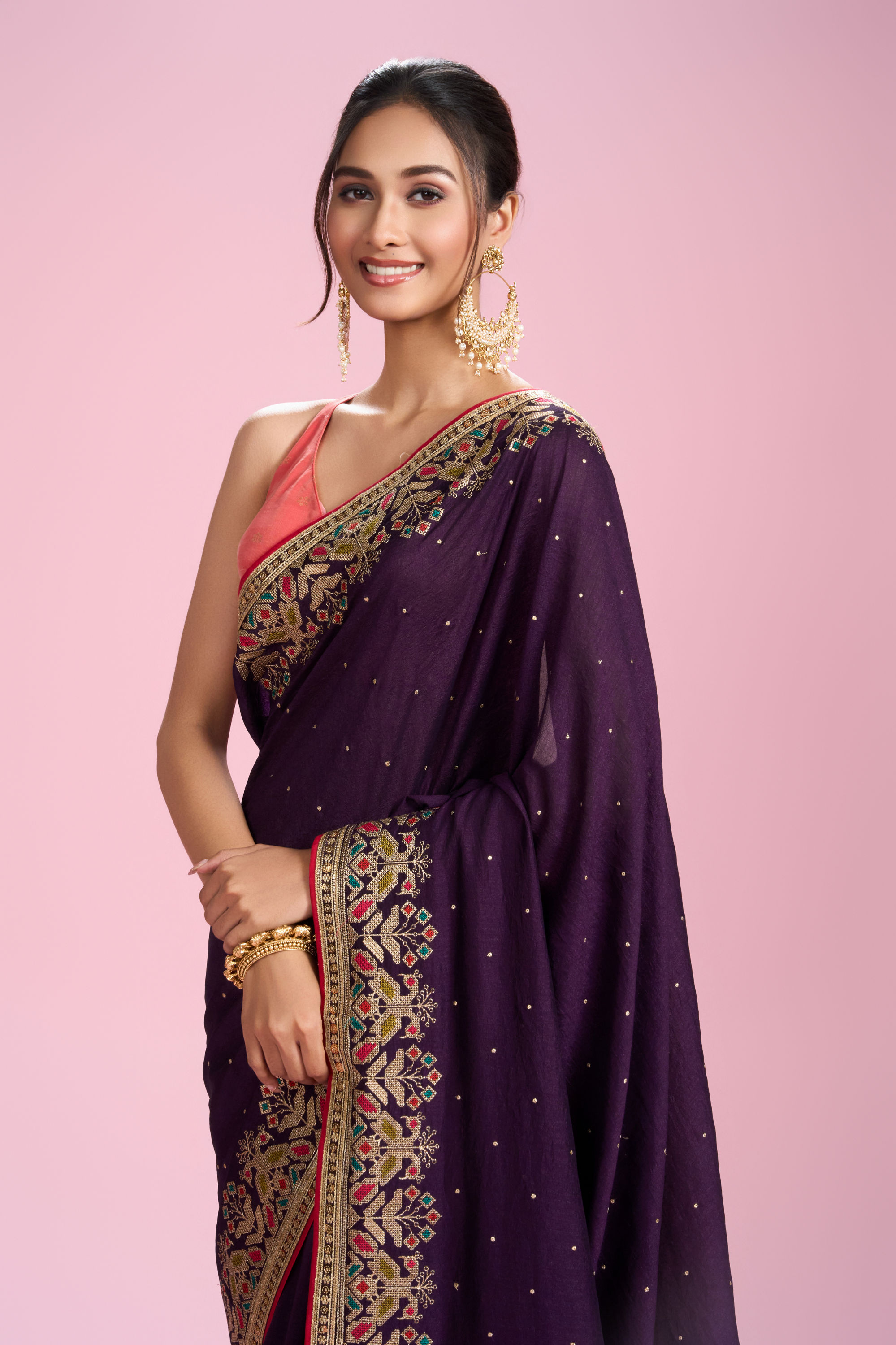 Mohey Women Exquisite Wine Saree