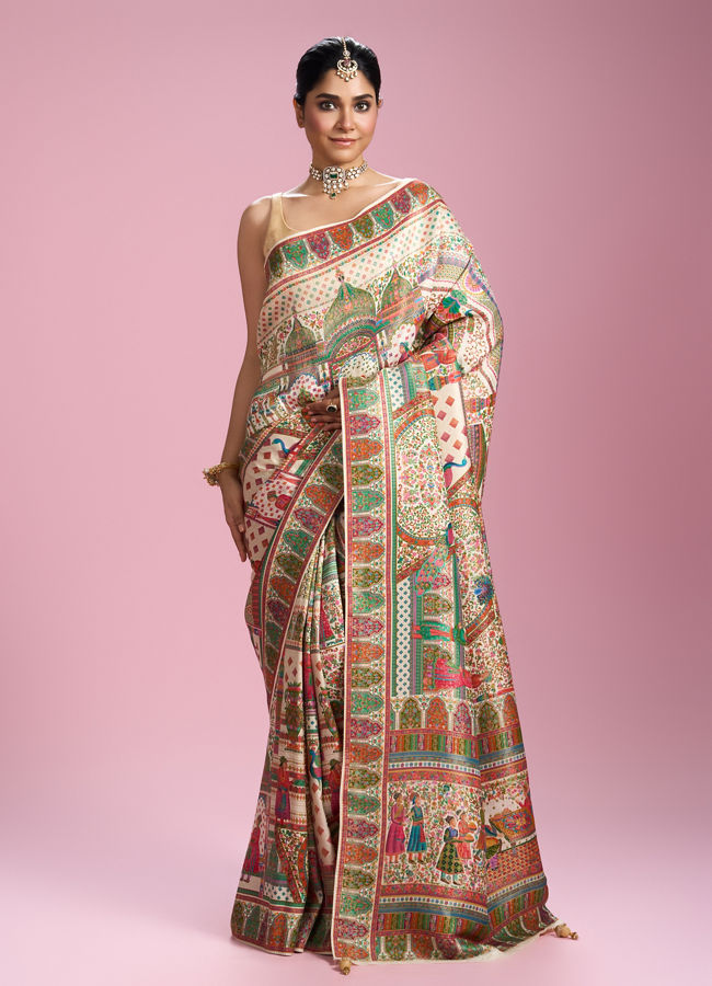 Mohey Women Elegant Cream Splendour Saree