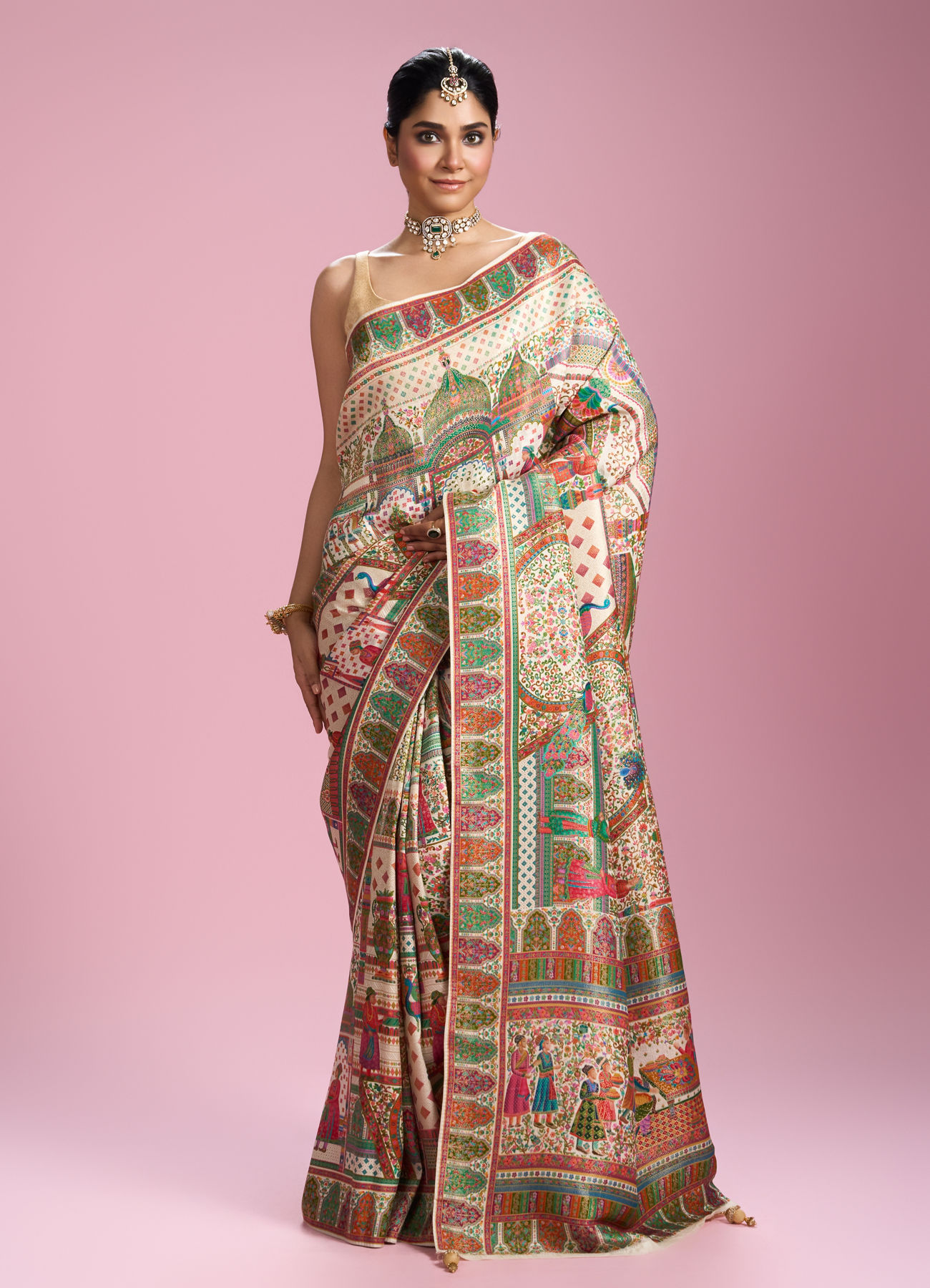 Mohey Women Elegant Cream Splendour Saree