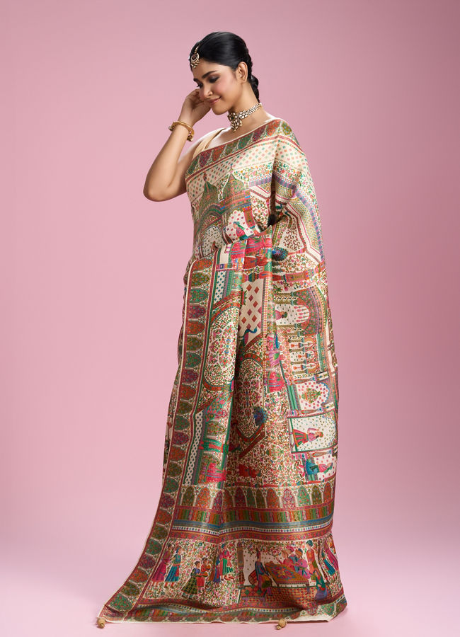 Mohey Women Elegant Cream Splendour Saree